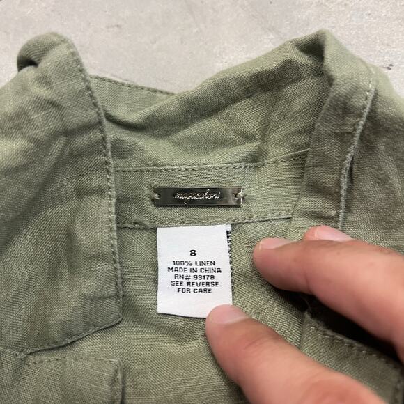 Magaschoni Womens Size 8 Linen Check Wide Leg Jumpsuit Romper Green Pockets READ - Picture 8 of 8